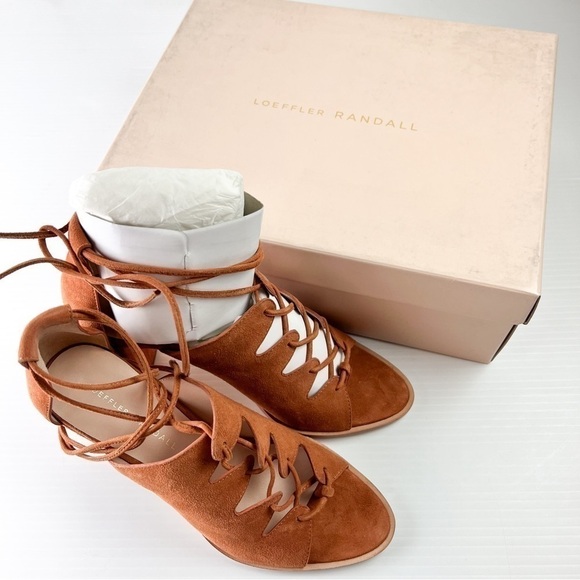 Loeffler Randall sandals womens 8 Helene Brown Lace-Up Split Suede Sandals - Picture 13 of 14